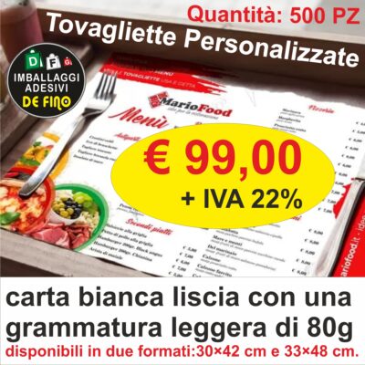 Tovagliette Personalizzate monouso per Alimenti 500 pz